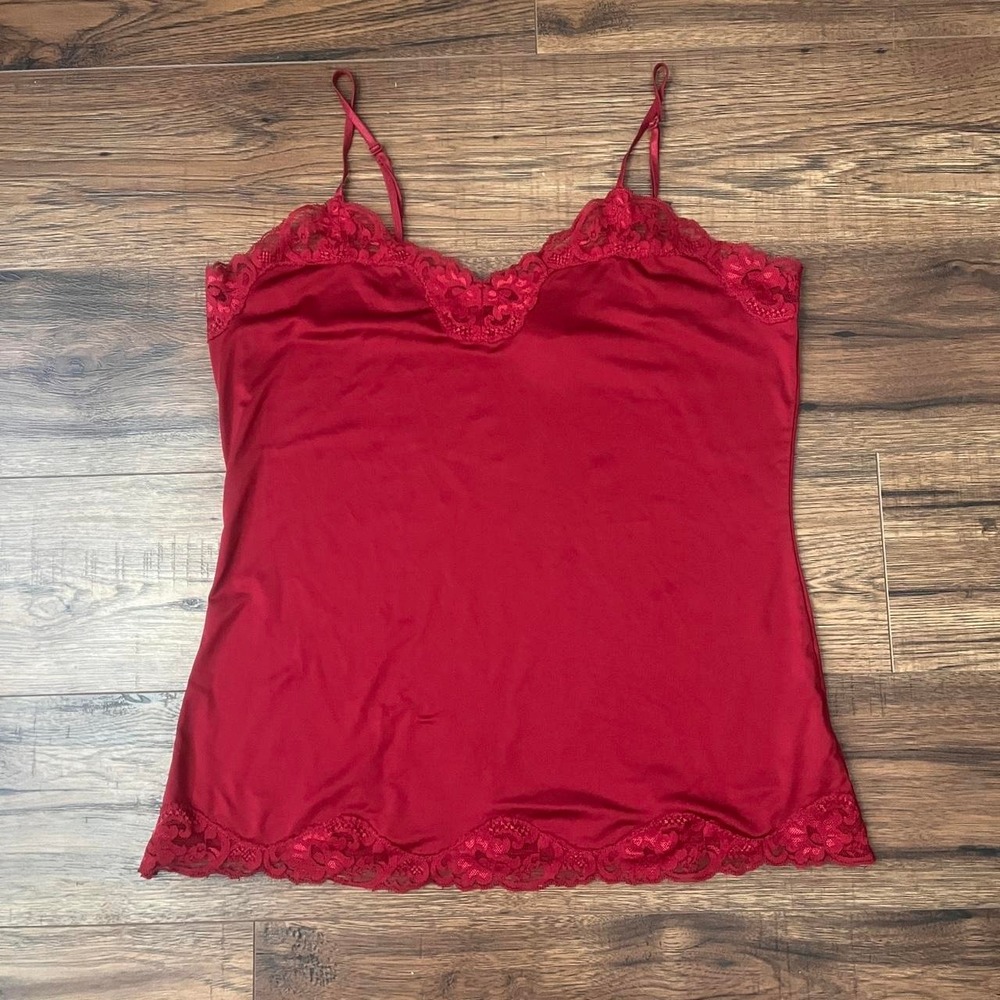 Red Lace Trim Cami Tank Top Lace Trim Women L Y2K Whimsygoth Indie Coquette